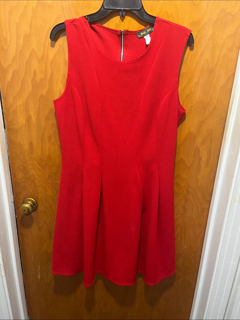 Brat Star Bright Red Fit and Flare Dress with Scoop Neck